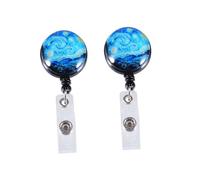 FUNNETOYU 2pcs Retractable Abs Badge Reel with Clip Blue Sky Design Id Holder for Nurses Teachers Students Work Badges Accessories Stationery
