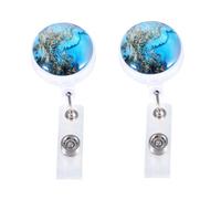 FUNNETOYU 2pcs Retractable Telescopic Badge Holder with Faux Marble Abs Clips Blue with White Belt Card Holder for Nurses Doctors Students Seminar Attendants and Office Use