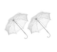 FUNNETOYU 2pcs White Lace Parasol Umbrellas for Weddings and Outdoor Ceremony, Dual-use Decorative and Functional Lace Steel Plastic Wedding Umbrellas, Elegant and Romantic Photography Props