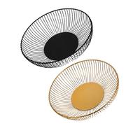 FUNNETOYU 2pcs Wire Fruit Basket Round Metal Kitchen Fruit Bowl with Ventilated Airflow Design Large Capacity Vegetable Holder for Coffee Table Snacks Pastries Storage in Gold Black