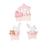 FUNNETOYU 2sets Pink Bunny Train Cake Toppers Cake Decor for Birthdays Celebrations Unique Cartoon Design for Table Shelf Decoration 3pcs*2