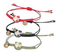 FUNNETOYU 3 Pcs Japanese Maneki Neko Cat Bracelets Adjustable Rope with Bell Jewelry for Women Daily Wear Cultural Prosperity Accessories