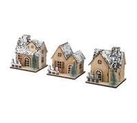 FUNNETOYU 3 Pcs LED Wooden Christmas Village Houses Rustic Miniature Glowing Ornaments for Table Centerpieces Seasonal Home Decor DIY Painting Craft