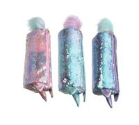 FUNNETOYU 3Pc Transparent Sequin Pencil Case for Cartoon Makeup Pouch with Glittery Finish Compact Large Capacity Stationery Organizer in Pink Green Purple for School Office