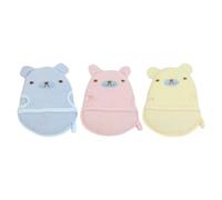 FUNNETOYU 3pcs Baby Bathing Scrubbers Cartoon Animals Bath Towels Baby Shower Gloves Set for Infants Soft and Colorful Yellow Blue Pink for Bath Time Accessories