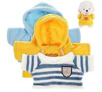 FUNNETOYU 3pcs Doll Sweater and Hoodie Set for 40cm Plush Bears, Mini Clothes for Stuffed Animals, Blue Striped Knit Sweater with Blue and Yellow Hoodies for Doll Costumes