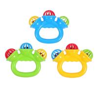 FUNNETOYU 3Pcs Handheld Jingle Bell Rattles Set for 0-3 Years, Small Music Instrument with Three Heads, Colorful Soothing Shaker Bells for Early Learning and Sensory Development