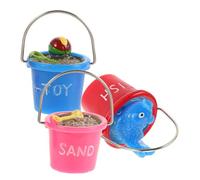 FUNNETOYU 3Pcs Miniature Beach Bucket Ornaments Realistic Resin Dollhouse Accessories for Garden Scene Decor Coastal Christmas Decoration and Beach Holiday Theme