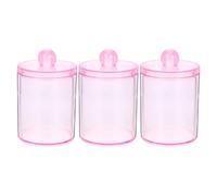 FUNNETOYU 3pcs Plastic Storage Boxes with Lid for Bathroom Vanity, Dust-free Organisation and Reusable Ps Canisters for Floss Picks and Swabs, Pink round Jars for Bathroom Countertop
