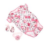 FUNNETOYU 3pcs Romper with Rose Pattern Bodysuit Cotton Short Sleeve Jumpsuit Flower Headband Shoes for Years Outfits