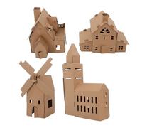 FUNNETOYU 4 Sets DIY Cardboard House Kit for Kids with Educational Value and Coloring Fun, Paper Material Miniature Build and Decorate Tiny Village Houses for Preschool and Indoor Crafting