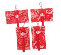 FUNNETOYU 4pcs Cloth Red Envelopes for Money with Embroidered Dragon Fabric Lucky Money Bags with Chinese Knot for Chinese Year Spring Festival