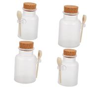 FUNNETOYU 4pcs Frosted Transparent Sub Packaging Bottles with Cork Caps and Wooden Spoons Sealed Jars for Cosmetic Powders Face Creams Talcum Storage Convenient Scooping Containers
