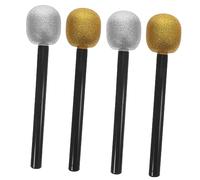 FUNNETOYU 4pcs Glitter Fake Microphone Toy Set for Kids Party Props, Silver and Gold Glitter Play Microphones for Singing, Dance, and Performance Pretend Play