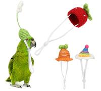 FUNNETOYU 4pcs Knitted Small Animal Hats Set for Mini Hamsters - Cute Carrot, Strawberry, Flower, and Birthday Party Hat - Soft Acrylic Yarn Pet Headwear for Photo Props and Party Supplies