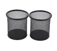 FUNNETOYU 4pcs Metal Mesh Pencil Holders Round and Square Desk Organizers for Office and Home Sturdy Pen Pot for Scissors Brushes and Rulers in Black
