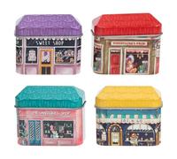 FUNNETOYU 4pcs Mini House Pattern Tinplate Boxes for Storage, Practical Cartoon Style Small Candy and Dried Fruit Containers for Kitchen or Bedroom Use