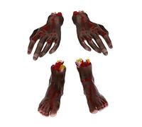 FUNNETOYU 4Pcs Realistic Bloodied Halloween Fake Hands Prank Props Creepy Severed Limb Decorations for Haunted Houses Stage Performances and Scary Party Accessories