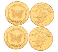 FUNNETOYU 4Pcs Tooth Fairy Coins Premium Alloy Collectible Souvenir Tokens Delicate Patterned Design for Lost Teeth Reward and Growth Celebration