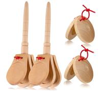 FUNNETOYU 4pcs Wooden Castanets for Beginners Includes Castanets and Round Dance Boards Natural Wood Percussion Instruments Portable Educational Music for Rhythm Practice and Classroom Use