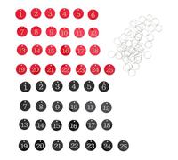 FUNNETOYU 50pcs Acrylic Number Tag Key Rings Set Engraved Round Numbered Key Tags for Gym Bathhouse Supermarket Black and Red with Metal Rings Single-Sided Sturdy Labels for Locker