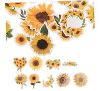 FUNNETOYU 50pcs Sunflower Stickers Paper Decals Yellow Aesthetic Self-Adhesive Stickers for Water Bottles Laptop Notebooks, for Office and Traveling Creativity