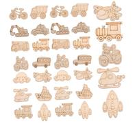 FUNNETOYU 50pcs Unfinished Wooden Vehicle Cutouts Smooth Edges Safe DIY Craft Slices Mixed Helicopter Car Excavator Shapes for Home Decor Party Decoration