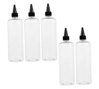FUNNETOYU 5pcs 500ml Pet Refillable Applicator Bottles Black R24 Pointed Caps for Hair Dyeing and Essential Oils, Squeeze Hair Applicator Bottles for Salon and Home Use