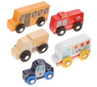 FUNNETOYU 5Pcs Mini Wooden Vehicle Cognitive Car Playthings for Educational Wooden Fire Truck Police Car Models Portable for Boys