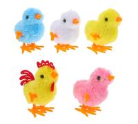 FUNNETOYU 5pcs Realistic Plush Chicken Wind-up for Easter Party Favors Portable Jumping Miniature Farm Animals Creative Manual Play