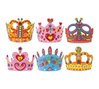FUNNETOYU 6Pcs DIY Tiara Craft Kits with Rhinestone Stickers for Birthday Party Creativity and Costume Play EVA Crown Hats for Boys and Encourages Imagination and Fun