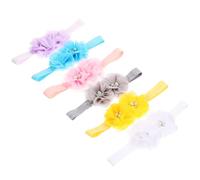 FUNNETOYU 6Pcs Hair Bands with Floral Chiffon and Rhinestone Design Soft Cloth Headbands for Boy Girl Flexible and Skin Friendly Hair Accessories in Yellow Blue White Pink Gray and Light