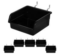 FUNNETOYU 6pcs Heavy-Duty Black Plastic Pegboard Bins with Hooks, Small Hanging Storage Baskets for Garage, Workshop and Craft Room Organization, Peg Board Organizer Accessories