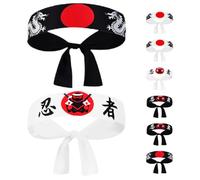 FUNNETOYU 8pcs Samurai Japanese Headband with Traditional Japanese Design, Polyester Material, Fine Craftsmanship, Tie-on Style, for Karate Sports and Sushi Chef Costume Accessories