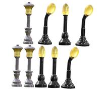 FUNNETOYU 9pcs Glow Dark Miniature Resin Street Lamp for Dollhouse Garden Model Railway Landscape Decoration with Mushroom Sensor and Upright Lamp Posts