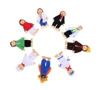 FUNNETOYU 9pcs Mini Wooden Dolls Set with Movable Joints Montessori Community Helpers Pretend Play Figures for Realistic Occupational Dollhouse Family for Imaginative Role Play and Fine