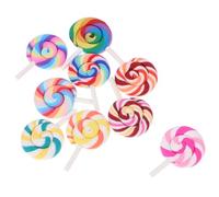 FUNNETOYU 9pcs Simulation Lollipop Realistic Miniature Candy Props for Wedding Birthday Party Decorations DIY Rainbow Colorful Ornaments for Mini House Craft