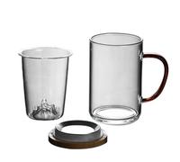 FUNNETOYU Borosilicate Glass Tea Mug with Lid Dust Office Drinking Cup for Tea Coffee Juice Easy Clean Transparent Water Glass with Decorative Mountain Design