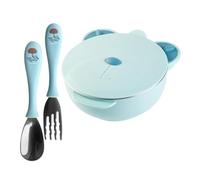 FUNNETOYU Bowl with Suction Base Stainless Steel Cartoon Bear Divided Plate Insulated Keep Warm Design Comfortable Grip Handles for Self Feeding and Travel Use