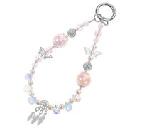 FUNNETOYU Butterfly Crystal Phone Wrist Strap Beaded Lanyard Pendant for Women Quick Detach Mobile Phone Hanging Chain Practical Hands Pink Wristlet for Daily Use