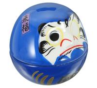 FUNNETOYU Ceramic Daruma Doll and Blue Fortune Cat Figurine Japanese Wobbling Ornament for Home and Car Interior Feng Shui Decor
