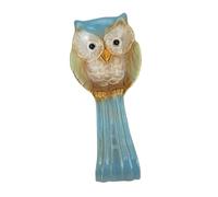 FUNNETOYU Ceramic Spoon Rest and Kitchen Spoon Holder Owl Design Relief Etching Blue Color Sturdy Utensil Rack for Cooking and Restaurant Use