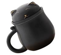 FUNNETOYU Ceramic Tea Mug with Strainer Portable Household Cup for Coffee and Tea Brewing Comfortable Handle Smooth Surface Suitable for Office and Home Use Zen Black Design