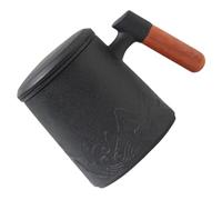 FUNNETOYU Ceramic Tea Mug with Wooden Handle and Lid 400ml, Porcelain Infuser Cup for Loose Leaf Tea Brewing, Black Ceramic Coffee and Milk Cup for Office and Home Use