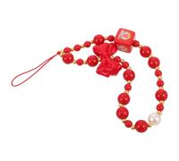 FUNNETOYU Chinese Style Red Beaded Phone Wrist Strap with Fortune Symbol Pvc Material Cute Anti Lost Phone Charm Lanyard and Backpack Accessories