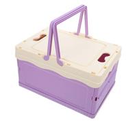 FUNNETOYU Collapsible Storage Bin with Lid and Handle Stackable Foldable Plastic Crate for Outdoor Camping Pantry Organization Picnic Basket Portable Violet Container for Car Rv Fishing