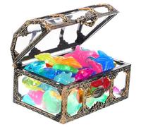 FUNNETOYU Colorful Glowing Diving Gems with Treasure Chest for Pirate Pool Plastic Diamonds Glow Stones Vibrant Fake Crystals for Underwater Decoration and Party Favors Random Color