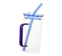 FUNNETOYU Creative Square Borosilicate Glass Cup with Handle and Color Accents Transparent Drinking Glass Can for Cold Hot Beverages Suitable for Whiskey Cocktails Juice Smoothies Party Use