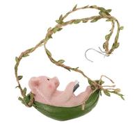 FUNNETOYU Cute with Easy Installation Resin Pig Swing Statue with Flax Rope Hanging Decoration Multi-functional Use Lovely Outdoor Ornament for Garden and Courtyard for Small Animals