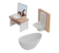 FUNNETOYU Dollhouse Bathroom Accessories with Shower Toilet Mini Sink for Pretend Play Realistic Miniature Furniture for Role-playing Plastic and Wood Enhances Creative Storytelling